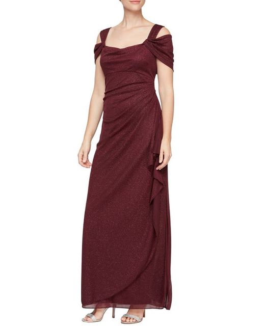Alex Evenings Cold Shoulder Ruffle Glitter Gown in at