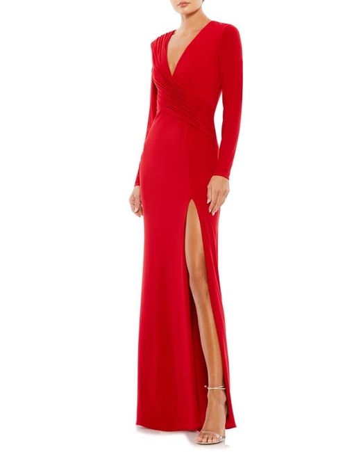 Mac Duggal Ruched Jersey Long Sleeve Column Gown in at