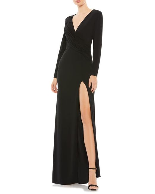 Mac Duggal Ruched Jersey Long Sleeve Column Gown in at