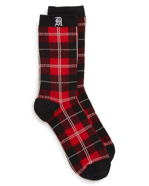 R13 Embroidered Plaid Socks in Black at