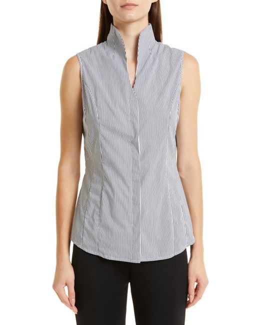 Misook Pinstripe Sleeveless Stretch Blouse in Black at
