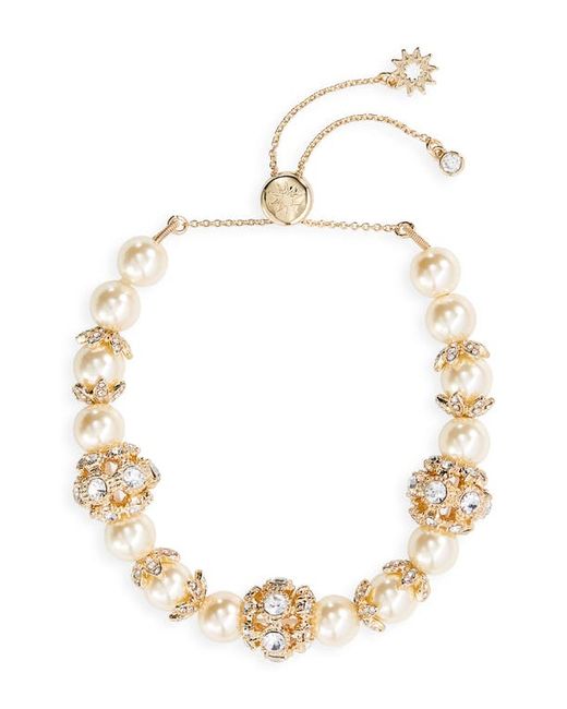 Marchesa Pavé Crystal Imitation Pearl Slider Bracelet in Gold/Blush/Cry at