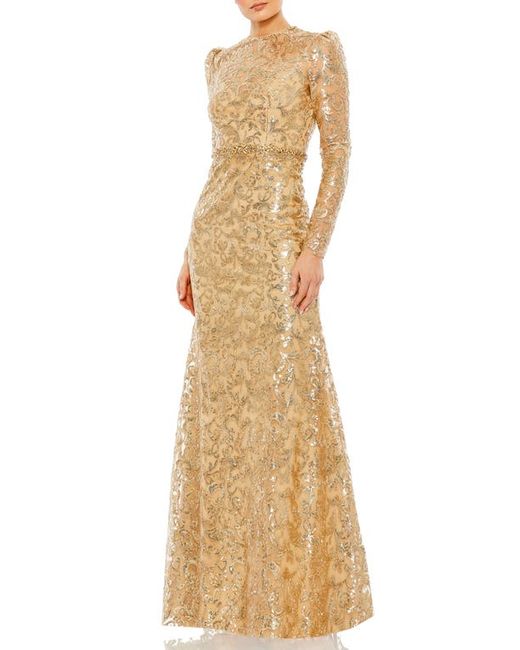 Mac Duggal Sequin Tapestry Long Sleeve Gown in at
