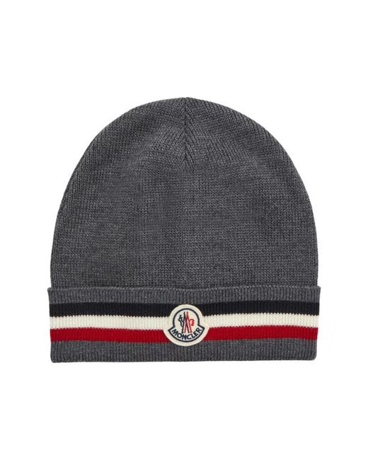 Moncler Stripe Logo Patch Beanie in at