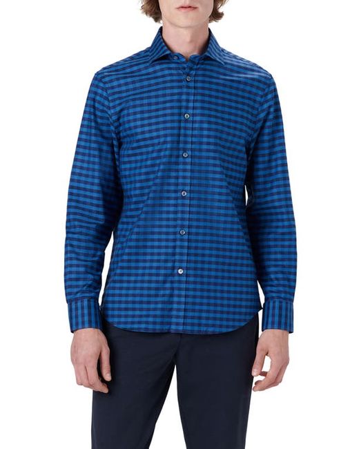 Bugatchi Shaped Fit Check Stretch Cotton Button-Up Shirt in at
