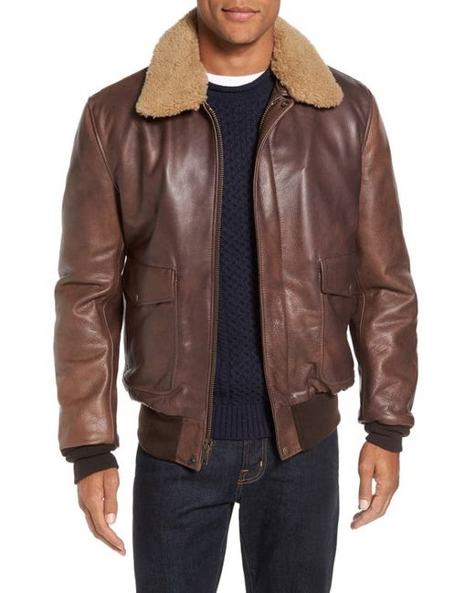 Schott Cowhide Bomber Jacket with Genuine Shearling Collar in at