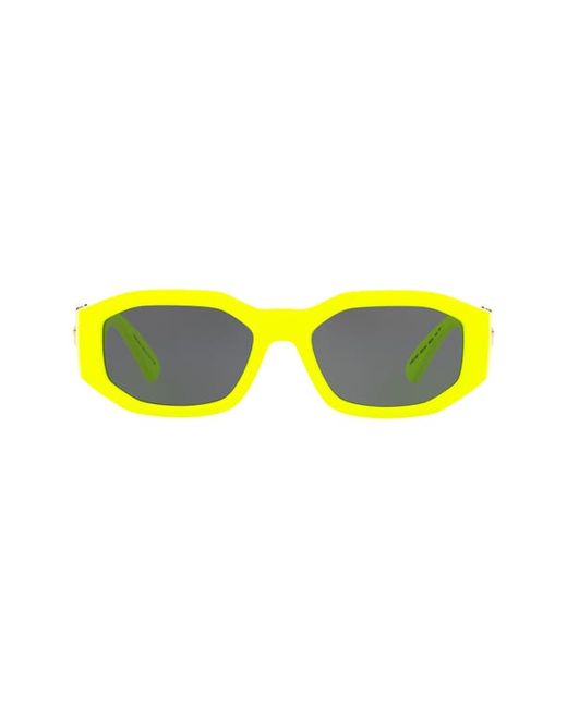 Versace Biggie 53mm Round Sunglasses in Yellow Fluorescent/Grey Solid at