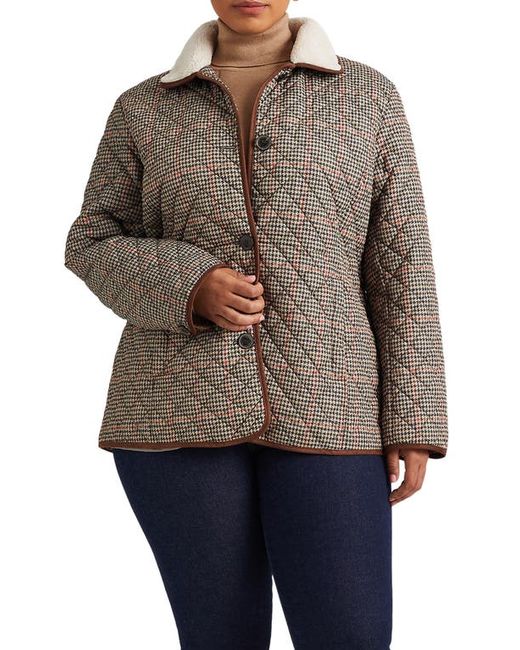 Lauren Ralph Lauren Quilted Houndstooth Jacket with Faux Shearling Collar in at