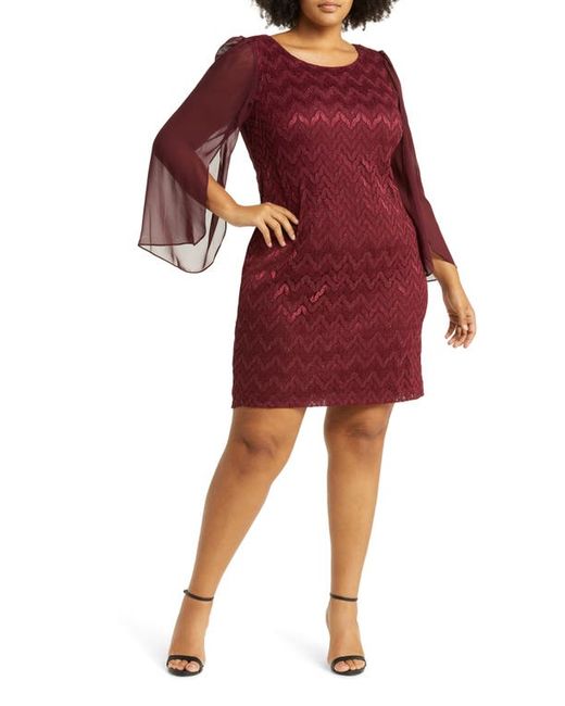 Connected Apparel Chevron Long Sleeve Lace Chiffon Dress in at