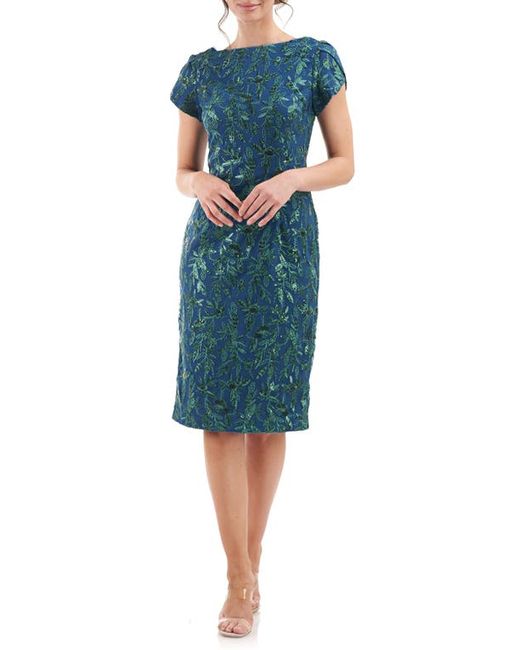 JS Collections Fiona Embroidered Floral Sheath Dress in Cobalt/Kelly at