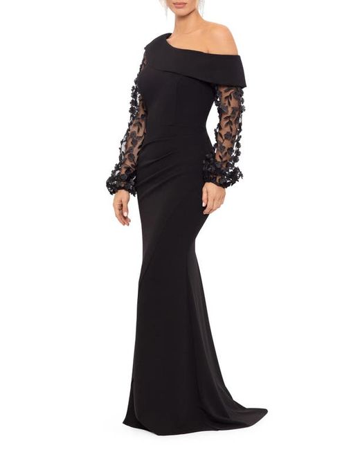 Xscape Floral Appliqué Long Sleeve Gown in at