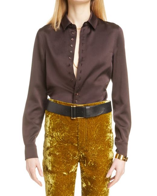 Saint Laurent Slim Fit Silk Button-Up Blouse in at