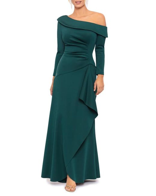 Xscape One-Shoulder Long Sleeve Scuba Crepe Gown in at