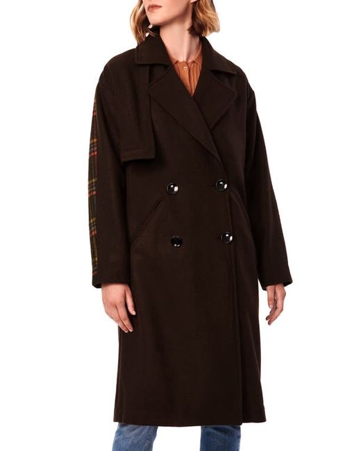 Bernardo Double Breasted Mixed Media Wool Blend Coat in at