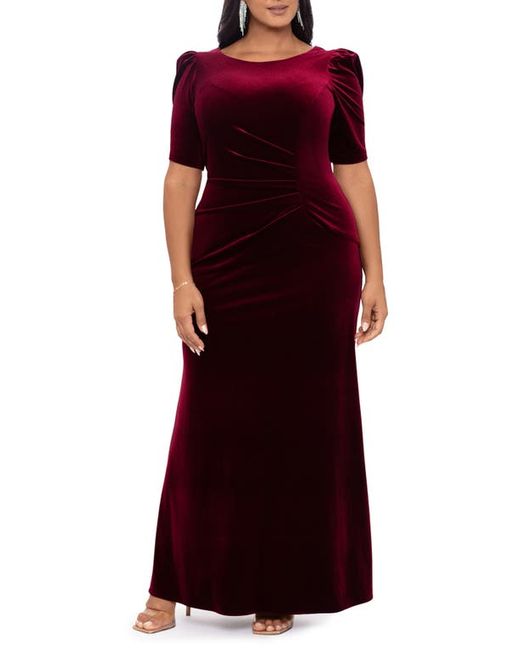 Xscape Ruched Puff Sleeve Velvet Gown in at