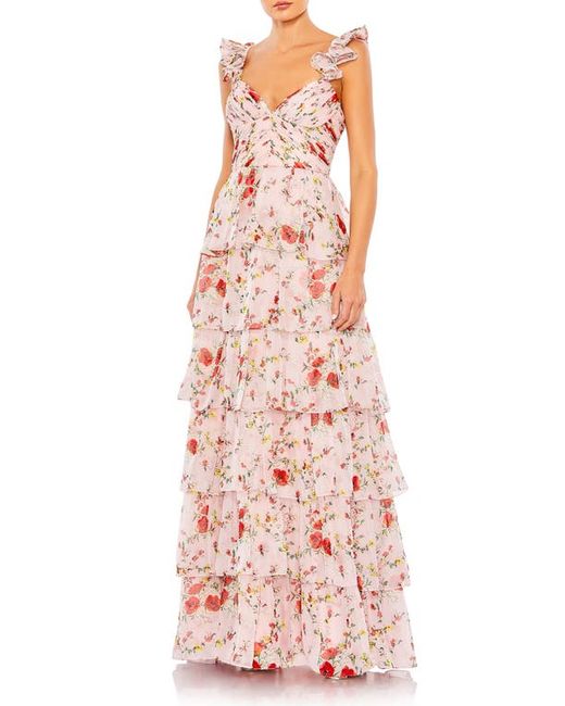 Mac Duggal Floral Print Tiered Empire Gown in at