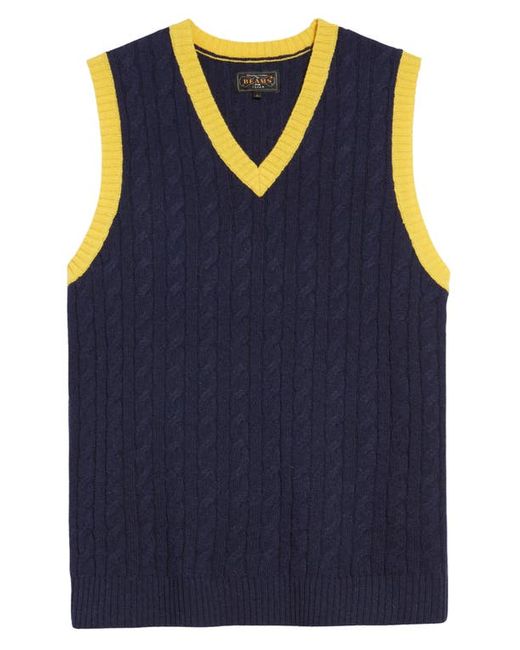 Beams 2Tone Cable Knit Wool Sweater Vest in at