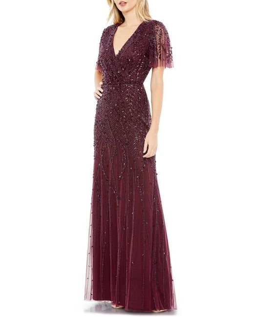 Mac Duggal Beaded Leaves Butterfly Sleeve Gown in at