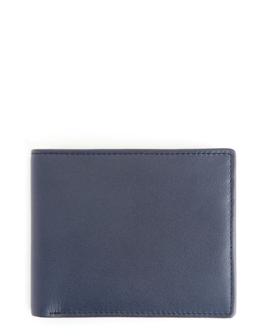 ROYCE New York RFID Leather Trifold Wallet in Navy/Orange Foil at