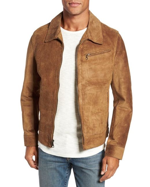 Schott Unlined Rough Out Oiled Cowhide Trucker Jacket in at