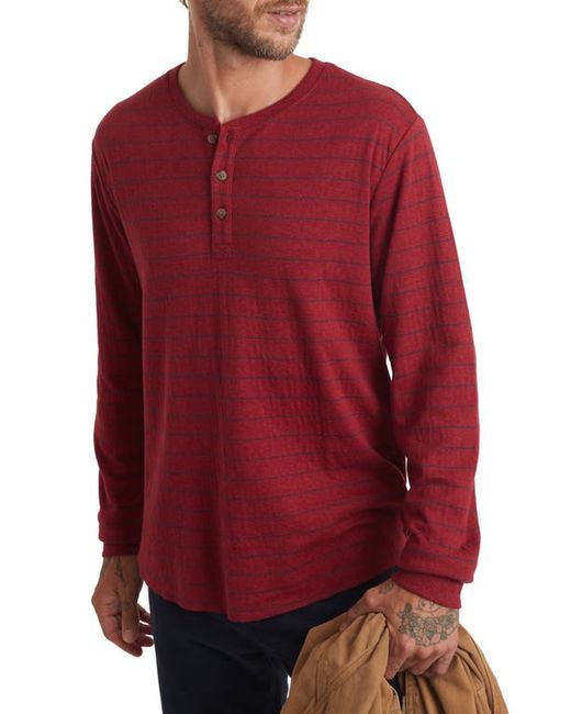 Marine Layer Stripe Double Knit Long Sleeve Henley in Rhubarb/Navy at