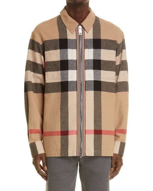 Burberry Hague Archieve Check Zip Front Cotton Flannel Shirt Jacket in at