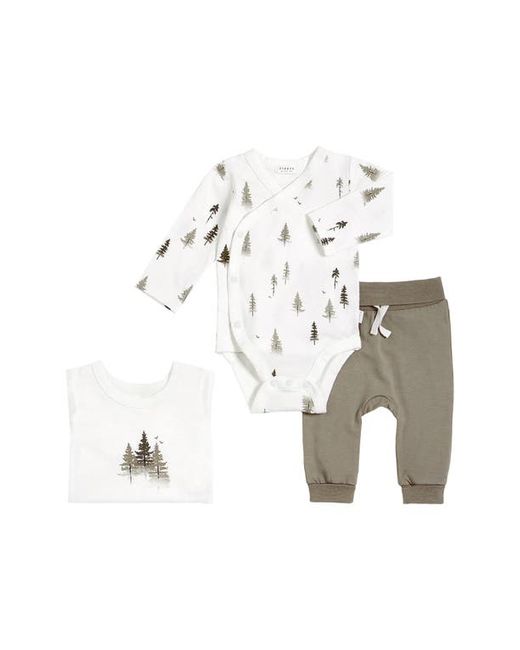 FIRSTS by petit lem Conifer Print Stretch Organic Cotton 3-Piece Bodysuits Pants Set in at