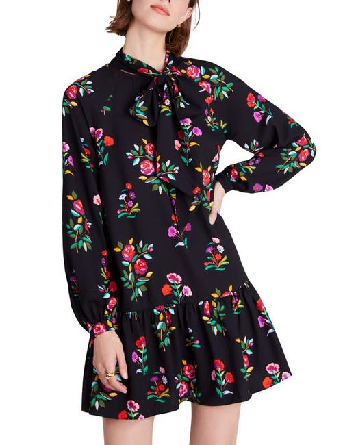 Kate Spade New York floral tie neck long sleeve dress in at