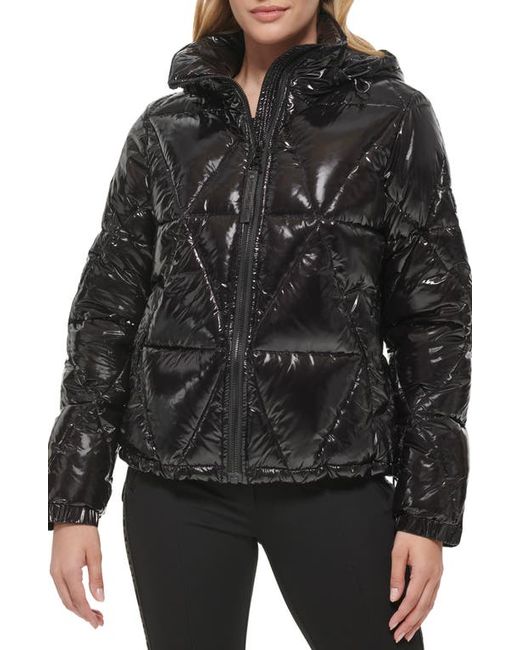 Karl Lagerfeld Water Resistant Down Feather Fill Short Puffer Coat in at