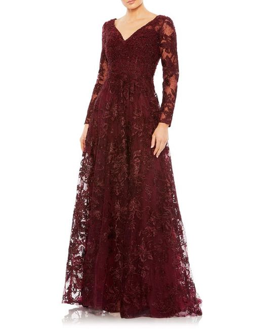 Mac Duggal Beaded Embroidered Long Sleeve A-Line Gown in at