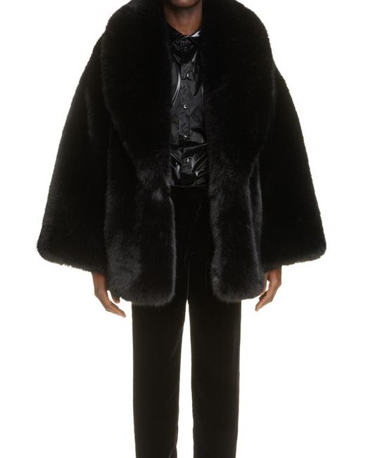 Saint Laurent Shawl Collar Faux Fur Coat in at