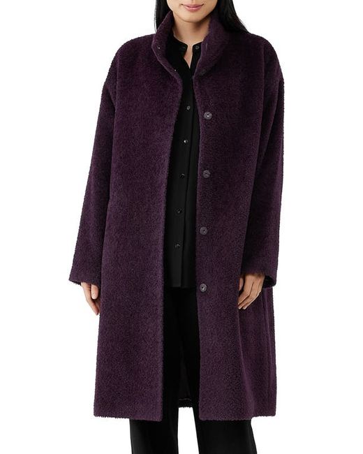 Eileen Fisher Stand Collar Sheared Wool Blend Coat in at