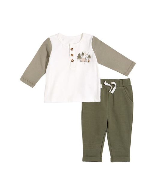 FIRSTS by petit lem Camping Stretch Organic Cotton Henley T-Shirt Pants Set in at