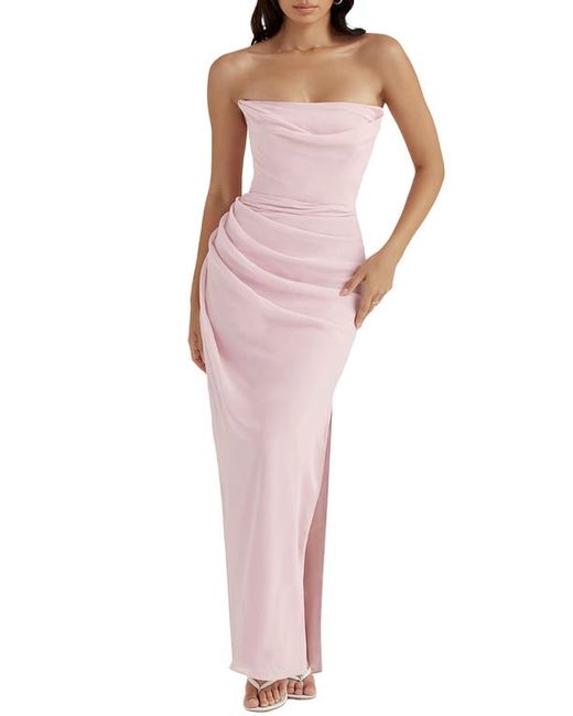 House Of Cb Adrienne Satin Strapless Gown in at