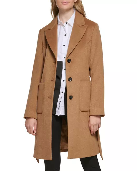 Karl Lagerfeld Belted Wool Blend Patch Pocket Coat in at