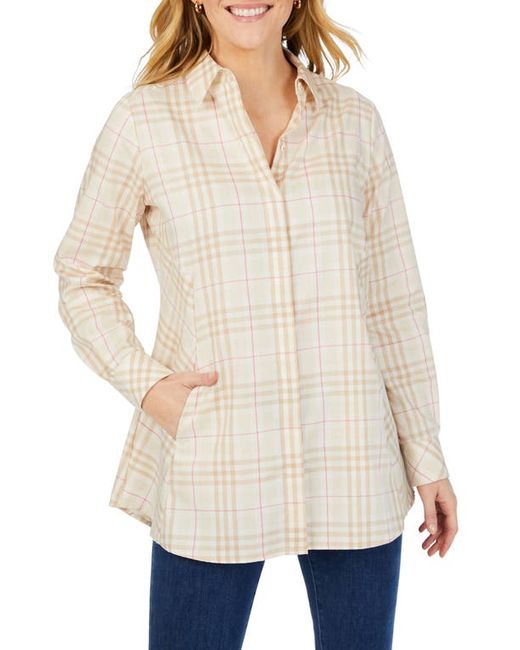 Foxcroft Cici Plaid Cotton Button-Up Tunic Shirt in at