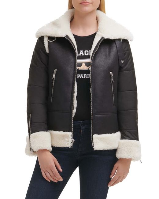 Karl Lagerfeld Mixed Media Faux Shearling Jacket in at