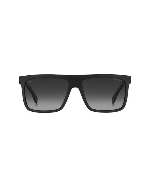 Boss 59mm Polarized Rectangular Sunglasses in Matte Black Polar at