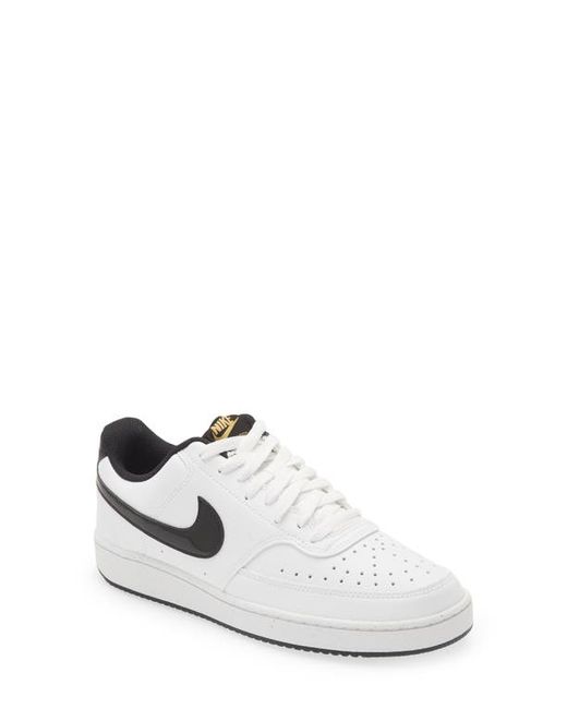 Nike Court Vision Low Sneaker in White/Black/Metallic Gold at
