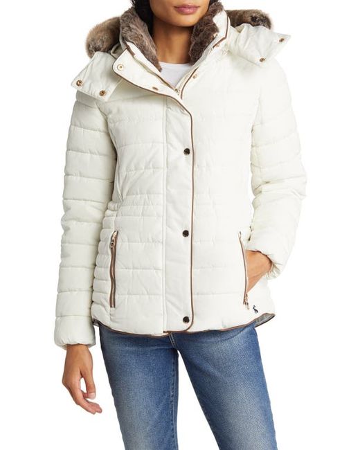 Joules Gosway Water Resistant Quilted Coat with Detachable Hood Faux Fur Trim in at