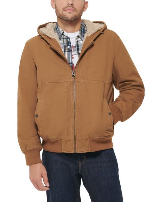 Levi's Workwear Faux Shearling Lined Cotton Canvas Hooded Jacket in at