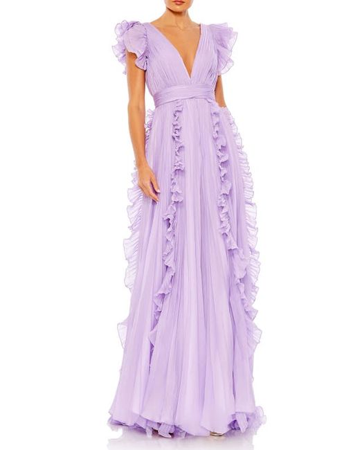 Mac Duggal Pleated Ruffle Cap Sleeve A-Line Gown in at