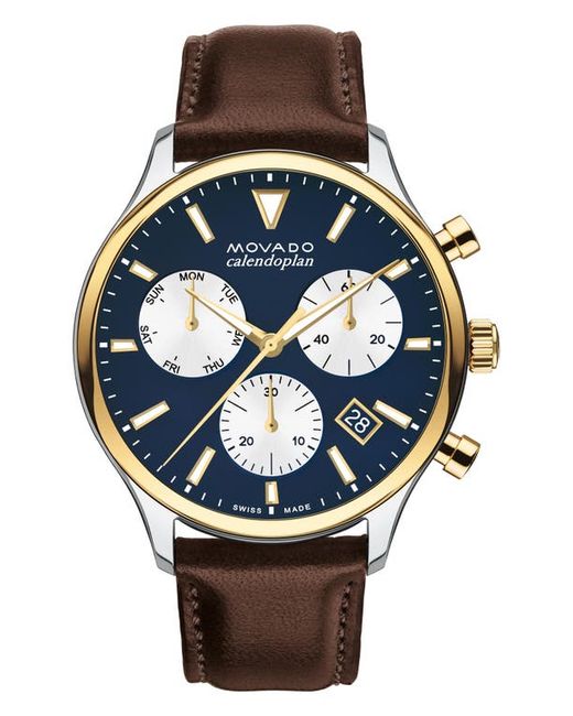 Movado Heritage Calendoplan Chronograph Leather Strap Watch 43mm in at