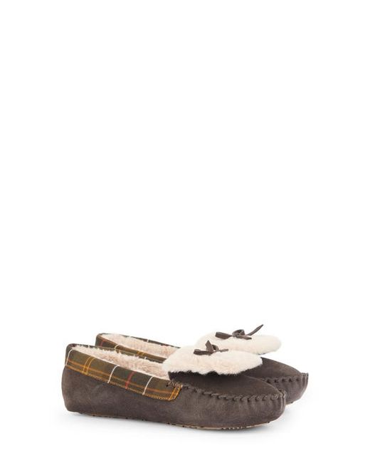 Barbour Darcie Faux Fur Lined Slipper in Chocolate Suede/Classic at