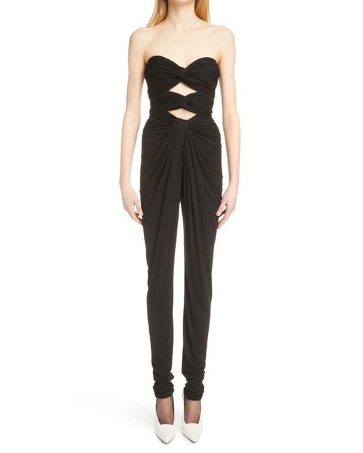 Saint Laurent Strapless Cutout Ruched Jersey Jumpsuit in at