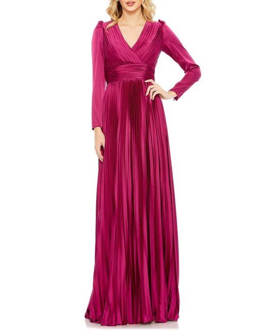 Mac Duggal Pleated Long Sleeve Chiffon A-Line Gown in at