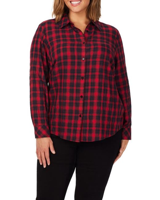 Foxcroft Rhea Scotch Plaid Cotton Blend Button-Up Shirt in Black at