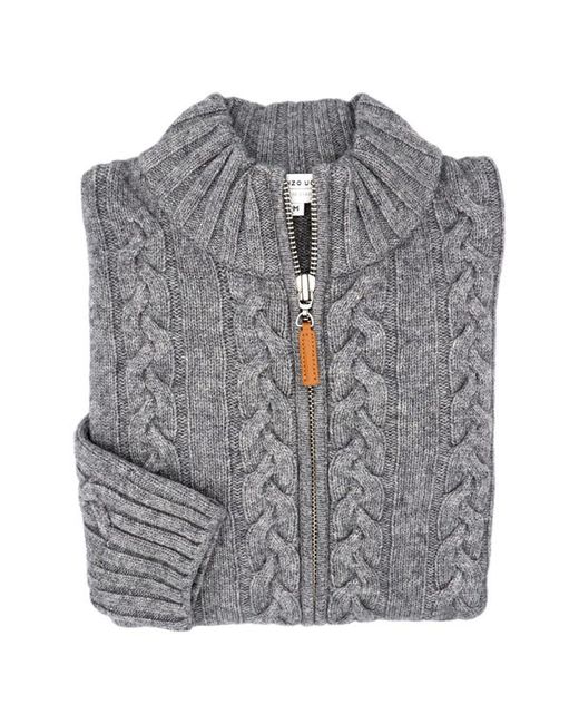 Lorenzo Uomo Cable Knit Wool Cashmere Zip-Up sweater in at