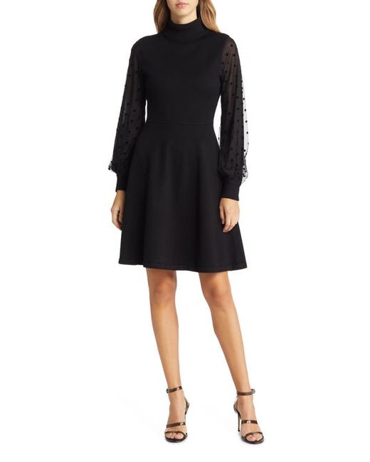Eliza J Mixed Media Long Sleeve Fit Flare Dress in at