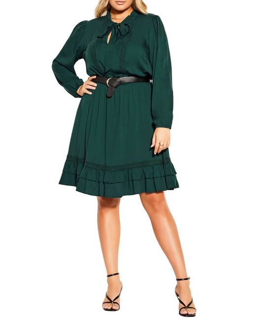 City Chic Precious Belted Long Sleeve A-Line Dress in at